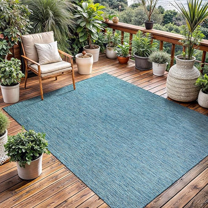 Washable Indoor Outdoor Rug Weather Resistant Carpet Modern Solid for Porch Deck Balcony Backyard Patio Rug 6x9 Aqua Blue