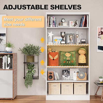 66" Tall Metal Bookcase, 5 Shelf White Bookcase with Adjustable Shelves, Large Bookshelves and Bookcases, Modern Book Shelf Storage Organizer for Living Room, Home Office, Library
