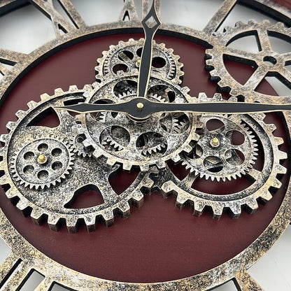 The B-Style Large Wall Clock 24 inch Moving Gear Wall Clock Oversized Vintage Farmhouse Wall Clocks for Living Room Decor Rustic Industrial Wood Clock (Walunt Wood and Bronze)