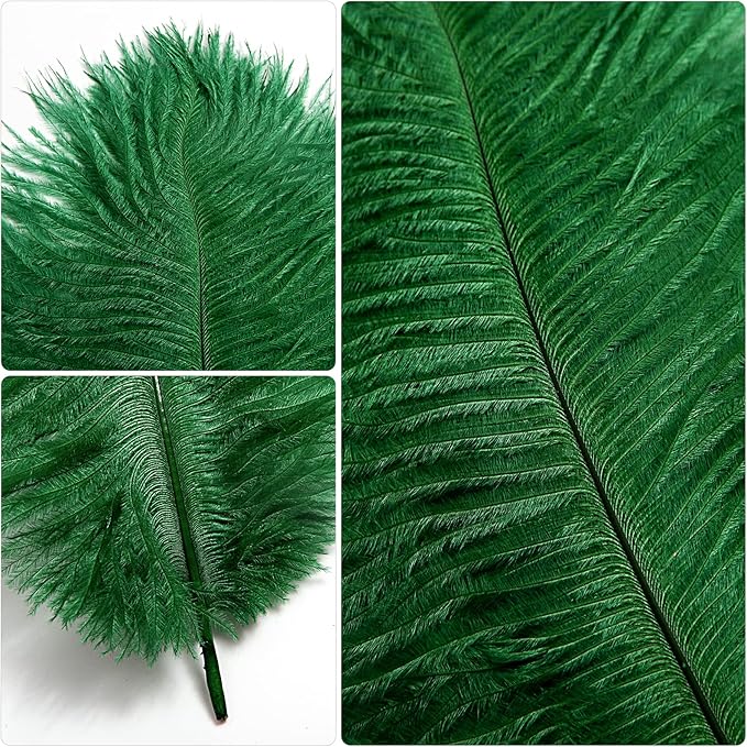 THARAHT Blackish Green Ostrich Feathers 12pcs Natural Bulk 10-12Inch 25cm-30cm for Crafts Wedding Party Centerpieces Mardi Gras Decoration Feather