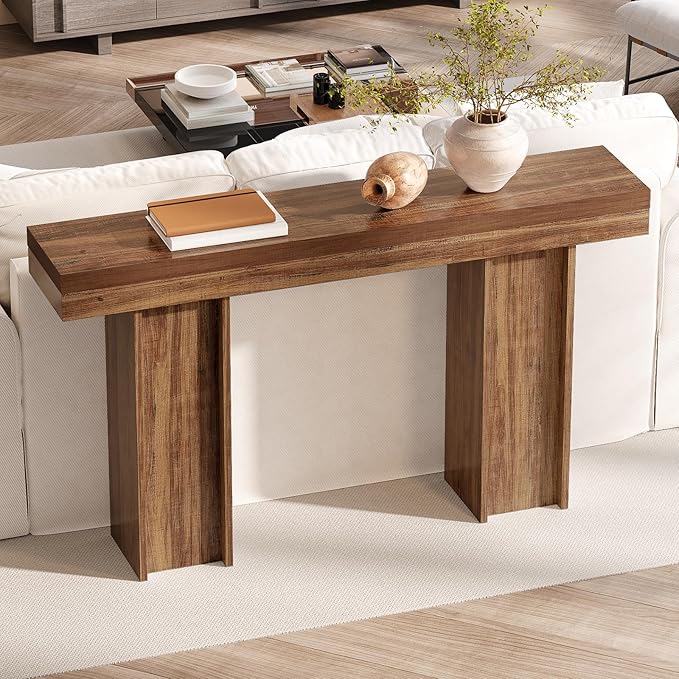 55Inch Farmhouse Console Table,Wooden Rectangular Sofa Table Behind The Couch,Entryway Console Table with Storage for Living Room, Hallway,Entrance (Light Brown)