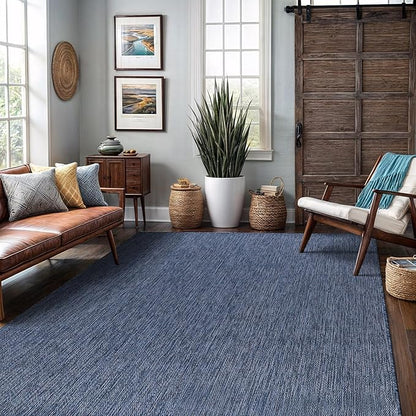 Washable Indoor Outdoor Rug 10x14 Weather Resistant Area Rugs Modern Solid for Porch Deck Balcony Backyard Patio Outside Carpet (10 X 14 Azure Blue)