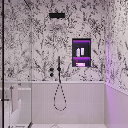 Stainless Steel Shower Niche 12" X 18", No Tile Needed Wall Niche with RGB Led Light, Recessed Shower Shelf for Bathroom Storage Over Mount Installation, Matte Black