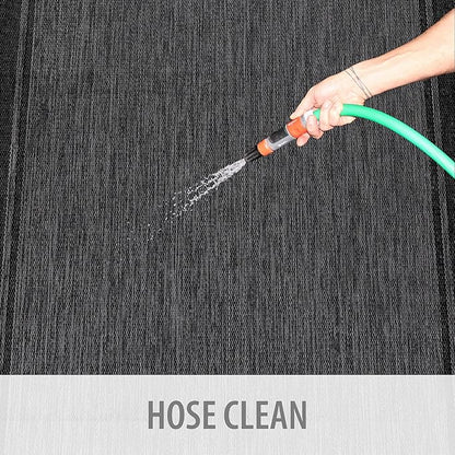 CAMILSON Indoor Outdoor Rug, 10x14 Bordered Dark Grey Black Modern Large Area Rugs for Indoor and Outdoor Patios, Kitchen and Hallway Mats, Washable Porch Deck Outside Carpet (Bordered Black, 10 x 14)