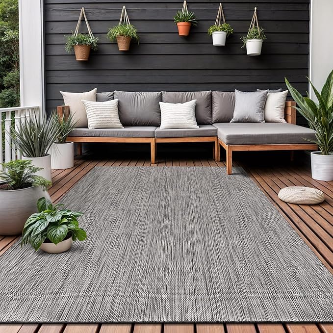 Washable Indoor Outdoor Rug 5x7 Weather Resistant Area Rugs Modern Solid for Porch Deck Balcony Backyard Patio Outside Carpet (5 X 7 Silver Grey)