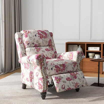 UIXE Pushback Recliner Chair, Fabric Armchair Push Back Accent Chair, Rivet Trim Club Chair Home Theater Overstuffed Single Sofa Reading Seat for Living Room, Pattern