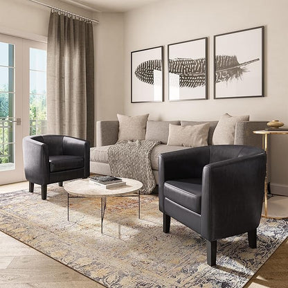 BELLEZE Accent Barrel Chair, Club Tub Sofa Corner Chair with Flared Legs and Cozy Soft Padding for Living Room Bedroom Waiting Room - Black