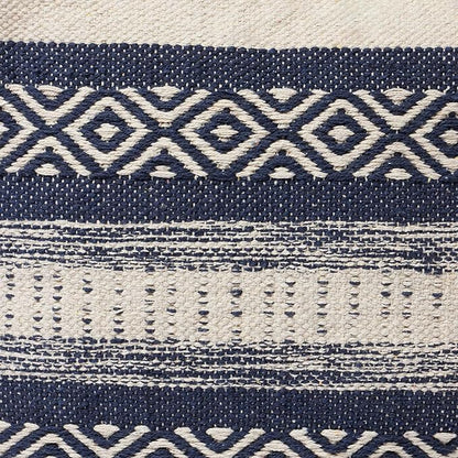 REDEARTH · Tufted Pouf Ottoman with Filler Textured Storage Cube Bean Bag Pouffe Footrest for Living Room, Bedroom, Nursery, Home Decor; 100% Cotton (17.5"X17.5"X17.5", Indigo Impressions)