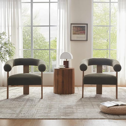 VKNOW Accent Chairs Living Room Chairs, Modern Upholstered Armchair with Solid Wood Legs, Comfy Barrel Arm Chairs for Living Room Office, Sage Green