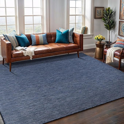 Washable Indoor Outdoor Rug 9x12 Weather Resistant Area Rugs Modern Solid for Porch Deck Balcony Backyard Patio Outside Carpet (9 X 12 Azure Blue)
