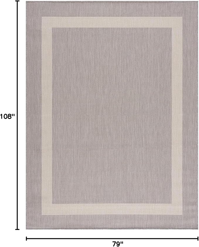 CAMILSON Outdoor Rug 6x9,Modern Outside Rugs for Patios Porches Waterproof Durable Washable Non-Shedding, Easy-to-Clean Indoor Outdoor Area Carpet (6 x 9, Bordered - Gray/White)
