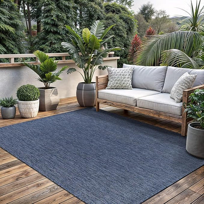 Washable Indoor Outdoor Rug 9x12 Weather Resistant Area Rugs Modern Solid for Porch Deck Balcony Backyard Patio Outside Carpet (9 X 12 Azure Blue)