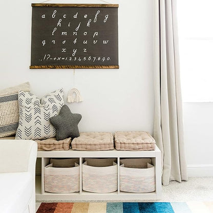 OrganiHaus Woven Storage Baskets for Organizing, Cotton Rope Organizer Bins for Shelves, Closet & Nursery, Dog Toy Basket, Decorative Bins for Toys, Towels & Books - 15x10x9, Rainbow Stitches