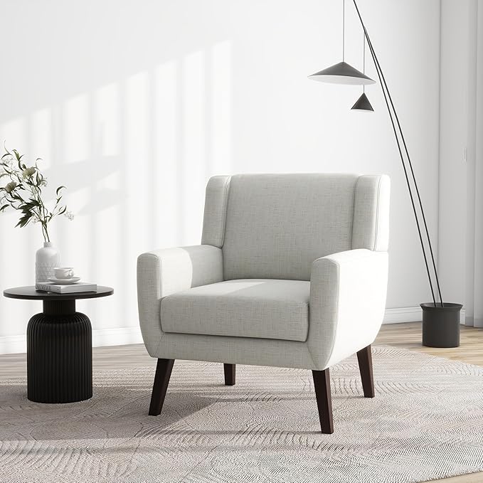 UIXE Accent Chair, Fabric Upholstered Armchair for Living Room, Comfy Arm Chair Single Sofa Bedroom Side Reading Seat - Flax Beige