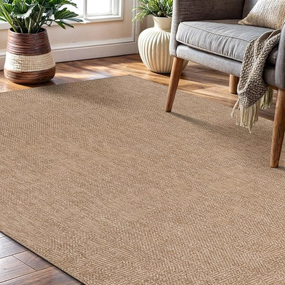 CAMILSON Easy Jute Rug 4x6, Indoor Outdoor Natural Color Fiber Area Rugs for Living Room Patio and Kitchen Rug, Solid Boho Woven Design, Easy-Cleaning, Washable Outside Carpet Alfombras (4 x 6)