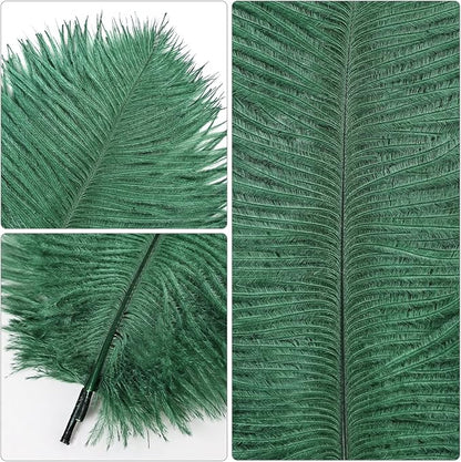 THARAHT Blackish Green Ostrich Feathers 24pcs Natural Bulk 8-10Inch 20cm-25cm for Crafts Wedding Party Centerpieces Mardi Gras Decoration Feather
