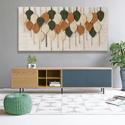 Tsomzxng Large Boho Wall Art For Living Room Modern Wall Art Print Paintings Multicolor Leaves Feather Canvas Wall Art Decor Picture For Bedroom Apartment Kitchen Home Wall Decor 29" W X 58" L