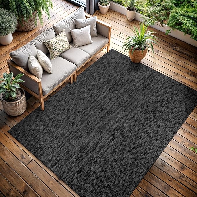 CAMILSON Outdoor Rug 9x12 Modern Area Rugs for Large Indoor and Outdoor Patios and Porches - Waterproof, Washable, Non-Shedding, Easy-to-Clean Outside Carpet (9 x 12, Solid - Dark Gray)