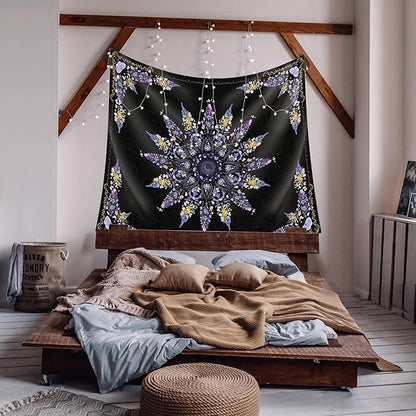 Damanse Floral Tapestry Wall Hanging Cute,Boho Wall Tapestry for Bedroom Aesthetic,Mandala Living Room Decor for Teen Girls (Purple, 59.80" x 78.70")