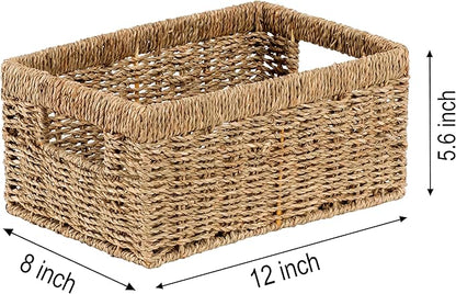 CENBOSS Wicker Baskets (Medium, Seagrass, 1PC) Rattan Storage Baskets for Shelves, Woven Seagrass Holder