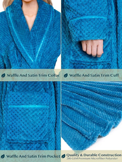 PAVILIA Women Plush Fleece Robe, Soft Textured Bathrobe, Lady Cozy Spa Long Robe