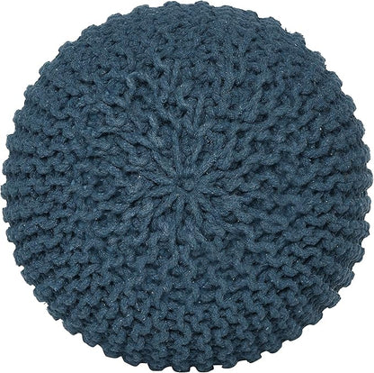 REDEARTH Round Pouf Bean Bag Ottoman - Foot Stool Hand Knitted - Home Decor Pouffe Stuffed - Cable Boho Poof Beanbag Footrest for Living Room - Nursery - Bedroom - Patio (19.5"x19.5"x14") - Teal