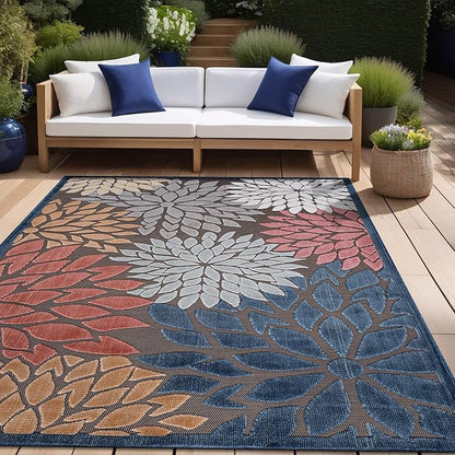 Beverly Rug Outdoor Rug 8x10 Modern Floral Tropical Area Rugs for Indoor and Outdoor Patio Easy to Clean Non Shedding Living Room Porch Garden Washable Outside Carpet (8 x 10 Brown)