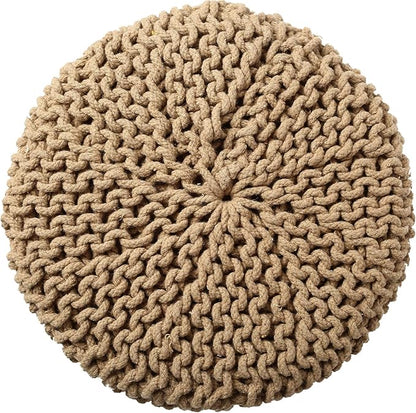 REDEARTH Pouf Ottoman - Cylindrical Knitted Poof - Cord Boho Pouffe - Cotton Round Foot Stool Puff for Home Decor - Living Room - Nursery - Bedroom - Patio - Lounge (16" x 16" x 16") - Beige