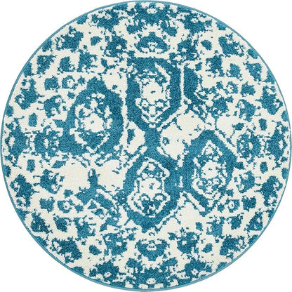 Unique Loom Rosso Collection Vintage Traditional Distressed Blue Round Rug (3' 3 x 3' 3)