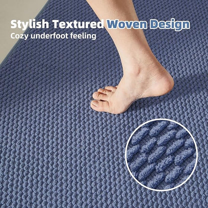 Bathroom Rugs Non Slip Washable, Super Absorbent Thin Bath Mat Small Quick Dry Low Pile Bathroom Rug, Denim Blue 16"x24"