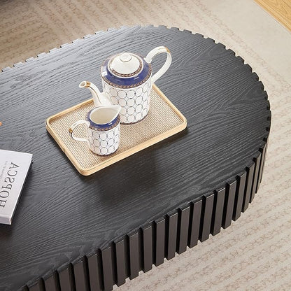 43.7" Oval Coffee Table for Living Room,Modern Handcraft Drum Coffee TableSmall Wooden Coffee Table with Sturdy Pedestal Easy Assembly for Office-Black