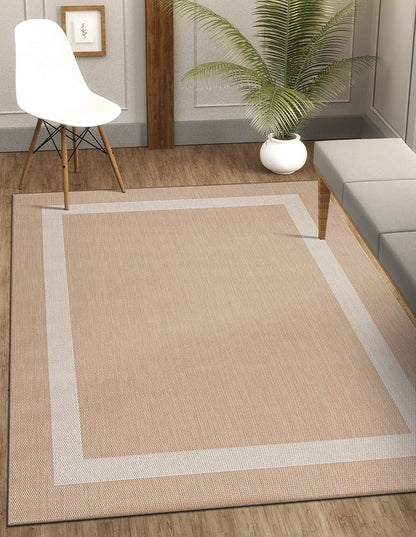 CAMILSON Outdoor Rug 9x12, Large Modern Outside Rugs for Patios Porches Waterproof Durable Washable Non-Shedding, Easy-to-Clean Indoor Outdoor Area Carpet (9 x 12, Bordered - Beige/White)
