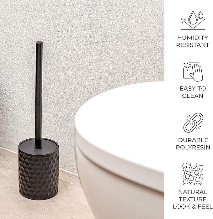 ZCCZ Bathroom Accessories Set 5 Pcs - Soap Dispenser, Toilet Brush, Toothbrush Holder, Tumbler, Soap Dish - Vintage Decor for Countertop Vanity Organizer, Black Bathroom Accessory Collection