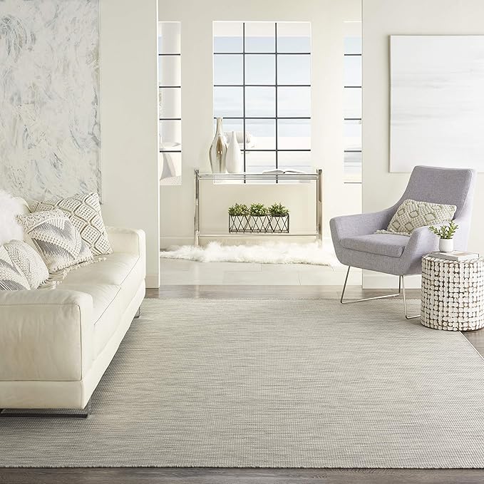 Nourison Positano Indoor-Outdoor Light Grey 5' x 7' Area Rug, Easy Cleaning, Non Shedding, Bed Room, Living Room, Dining Room, Backyard, Deck, Patio (5x7)