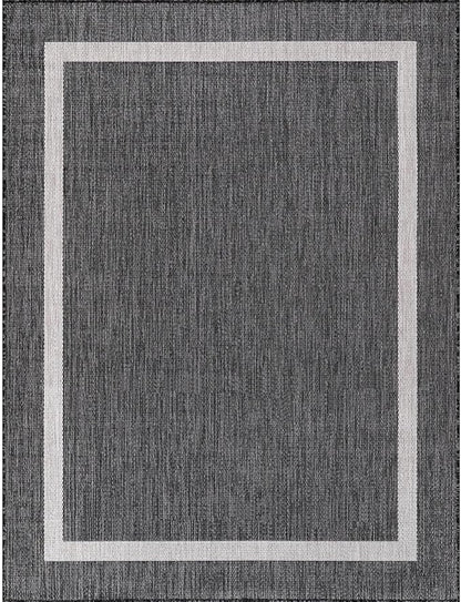 Bordered Outdoor Rug 6x9 Washable Outside Carpet for Indoor Patio Porch Waterproof Easy Cleaning Non Shedding Area Rugs Gray 6 x 9