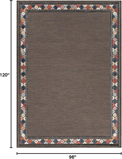 Beverly Rug Outdoor Rug 8x10 Modern Bordered Area Rugs for Indoor and Outdoor Patio Easy to Clean Non Shedding Living Room Porch Garden Washable Outside Carpet (8 x 10 Brown)