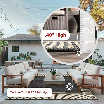 nuLOOM 3'6" x 5' Outdoor Area Rug, Casual Design With Striped Border, Stain Resistant, Highly Durable, For Patio, Balcony, Bedroom, Living Room, Dining Room, Bathroom, Dark Grey