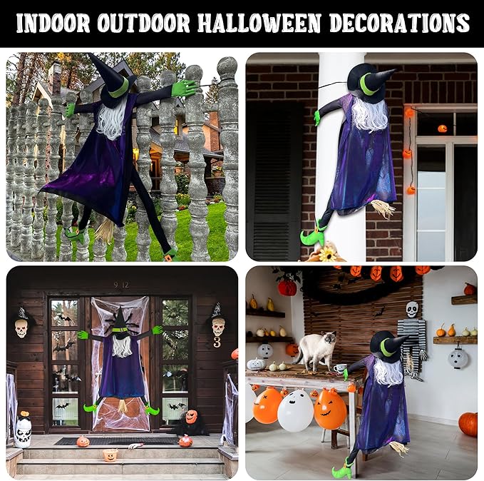 POPGIFTU 64" Large Crashing Witch into Tree Halloween Outdoor Decoration – Funny Flying Witch Yard Prop for Porch, Garden & Lawn, Weather-Resistant Halloween Decor