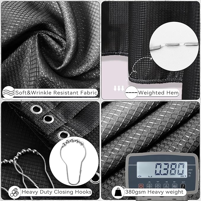 Bathroom Sets with Shower Curtain and Rugs, 27PCS Black Bathroom Accessories Set with Trash Can, Black Shower Curtain Set, No Slip Super Absorbent Bathroom Rugs