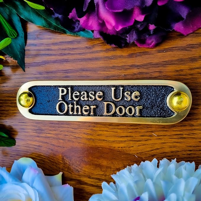 Please Use Other Door Brass Door Sign. Traditional Style Home Décor Wall Plaque Handmade By The Metal Foundry UK.