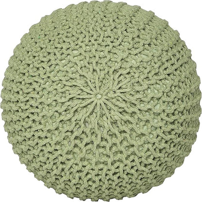 REDEARTH Round Pouf Foot Stool Ottoman - Cotton Knitted Cord Boho Pouffe - Cable Poof Filled Footrest Stuffed for Living Room - Nursery - Bedroom - Patio - Lounge (19.5"x19.5"x14") - Kiwi