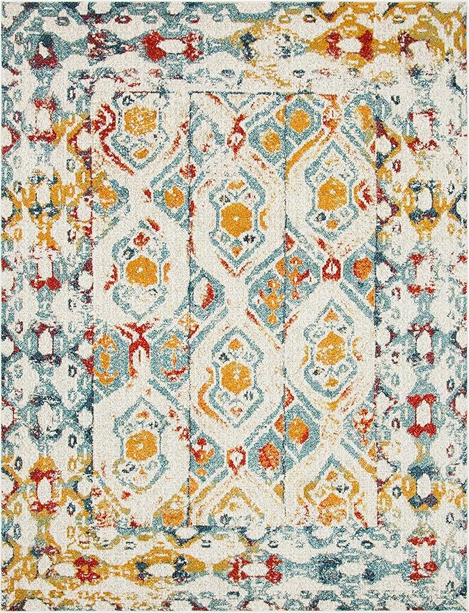 Unique Loom Rosso Collection Vintage, Geometric, Bohemian, Traditional, Distressed, Southwestern Area Rug, 8' 0" x 10' 0", Multi/Ivory