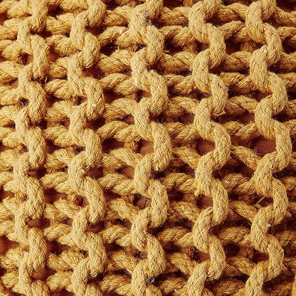 REDEARTH · Round Pouf Ottoman - Hand Knitted Cable Boho Poof Home Décor Pouffe Circular Footrest for Living Room - Bedroom - Lounge - Nursery - 100% Cotton Poufs (19.5"x19.5"x14") - Mustard