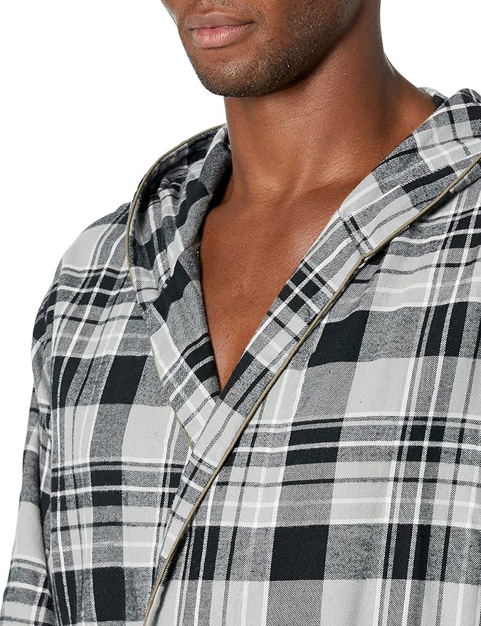Andrew Scott Mens' Robe with Hoodie| Cotton Flannel Brush Plaid | All Season | Full Length House Robe