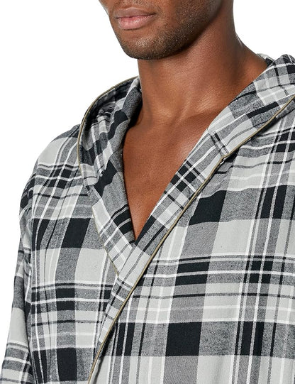 Andrew Scott Mens' Robe with Hoodie| Cotton Flannel Brush Plaid | All Season | Full Length House Robe