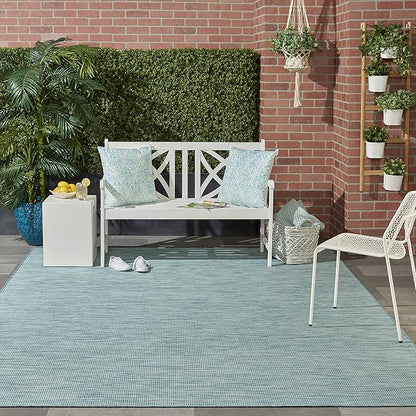 Nourison Positano Indoor/Outdoor Aqua 2'2" x 10' Area Rug, Easy Cleaning, Non Shedding, Bed Room, Living Room, Dining Room, Backyard, Deck, Patio (2x10)