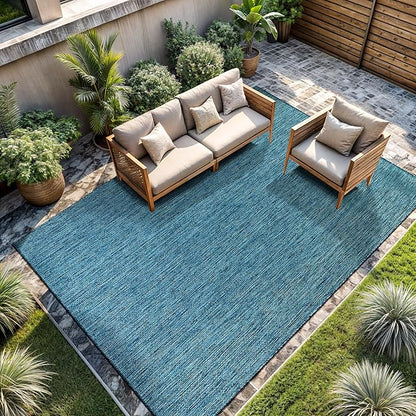 CAMILSON Outdoor Rug 6x9 Modern Area Rugs for Indoor and Outdoor Patios and Porches - Waterproof, Washable, Non-Shedding, Easy-to-Clean Outside Carpet (6 x 9, Solid - Aqua)