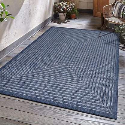 Adiva Rugs Outdoor Indoor Area Rug, Weather Resistant, Easy to Clean, Stain Resistant Floor Mat for Dining Room, Backyard, Deck, Patio (Navy Weiss, 2'6" x 7')