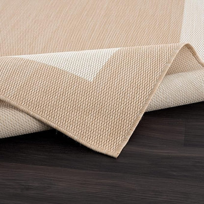 CAMILSON Outdoor Rug 9x12, Large Modern Outside Rugs for Patios Porches Waterproof Durable Washable Non-Shedding, Easy-to-Clean Indoor Outdoor Area Carpet (9 x 12, Bordered - Beige/White)