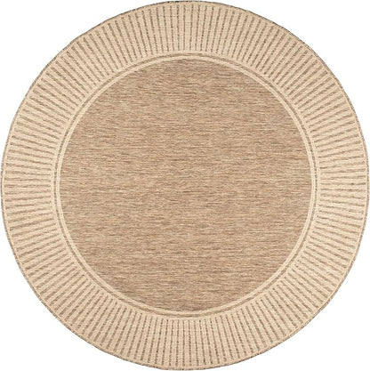 nuLOOM 6'7" Round Outdoor Area Rug, Casual Design With Striped Border, Stain Resistant, Highly Durable, For Patio, Balcony, Bedroom, Living Room, Dining Room, Bathroom, Light Brown